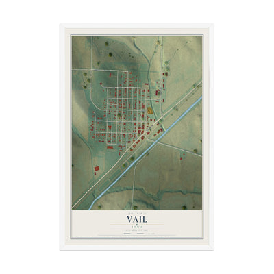 Map of Vail, Iowa, 12 x 18 inch print in a white wood frame