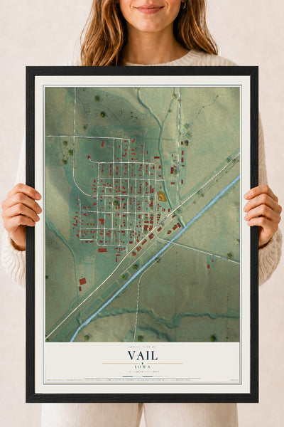 Map of Vail, Iowa, 18 x 24 inch print in a black wood frame