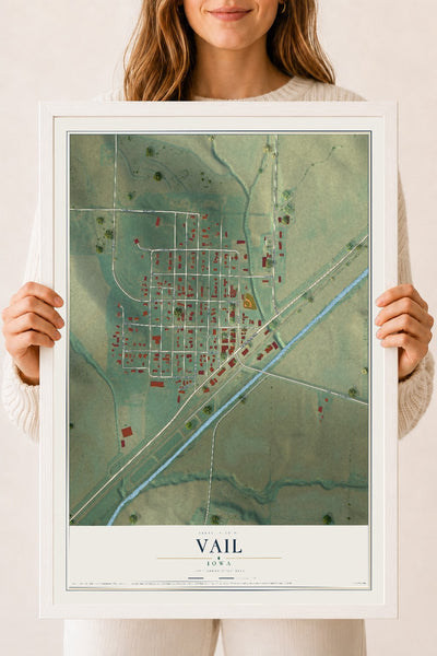 Map of Vail, Iowa, 18 x 24 inch print in a white wood frame
