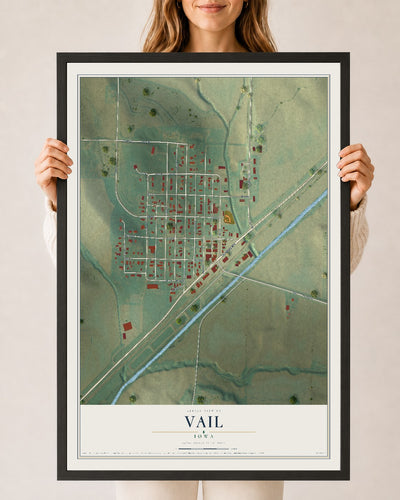Map of Vail, Iowa, 24 x 36 inch print in a black wood frame