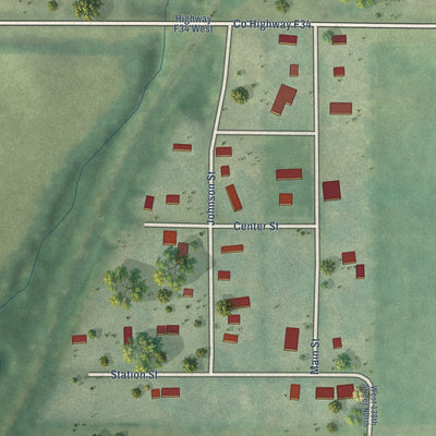 Close-up of the map of Valeria, Iowa print showing street and building detail