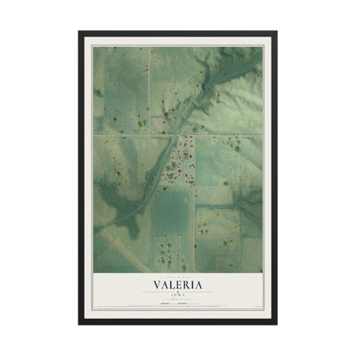 Map of Valeria, Iowa, 12 x 18 inch print in a black wood frame