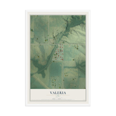 Map of Valeria, Iowa, 12 x 18 inch print in a white wood frame