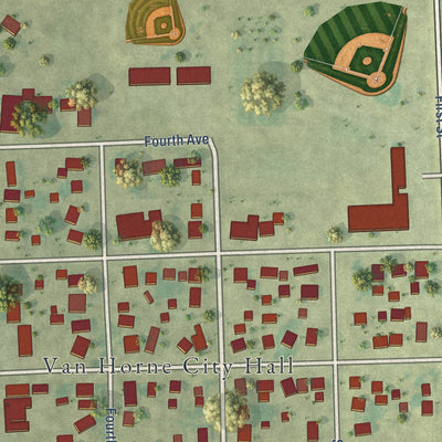 Close-up of the map of Van Horne, Iowa print showing street and building detail