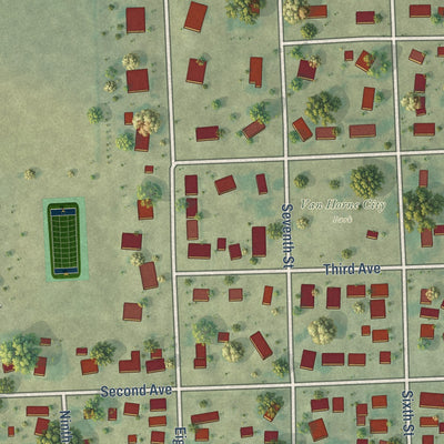 Second close-up of the map of Van Horne, Iowa print showing more streets and buildings