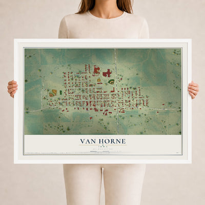 Map of Van Horne, Iowa, 24 x 36 inch print in a white wood frame