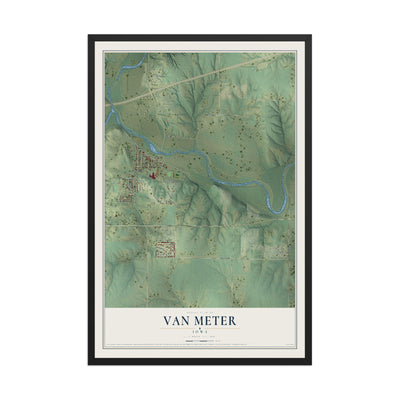Map of Van Meter, Iowa, 12 x 18 inch print in a black wood frame