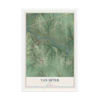 Map of Van Meter, Iowa, 12 x 18 inch print in a white wood frame