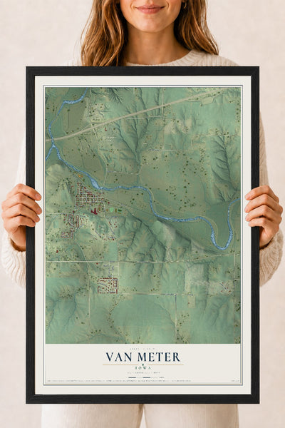 Map of Van Meter, Iowa, 18 x 24 inch print in a black wood frame