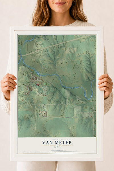 Map of Van Meter, Iowa, 18 x 24 inch print in a white wood frame