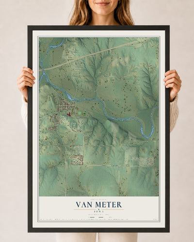 Map of Van Meter, Iowa, 24 x 36 inch print in a black wood frame