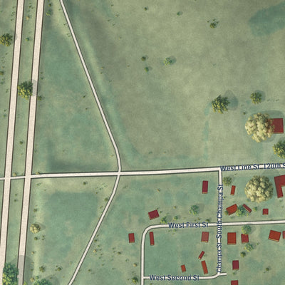 Second close-up of the map of Van Wert, Iowa print showing more streets and buildings
