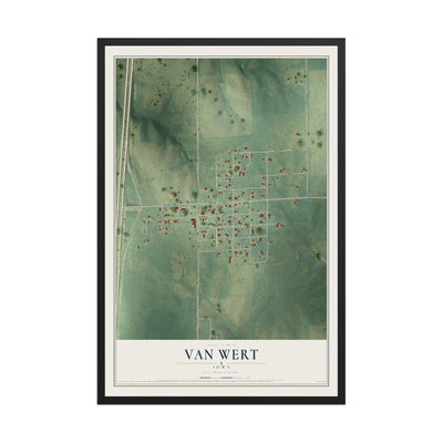 Map of Van Wert, Iowa, 12 x 18 inch print in a black wood frame