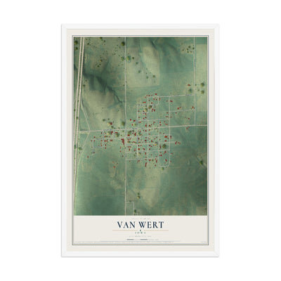 Map of Van Wert, Iowa, 12 x 18 inch print in a white wood frame
