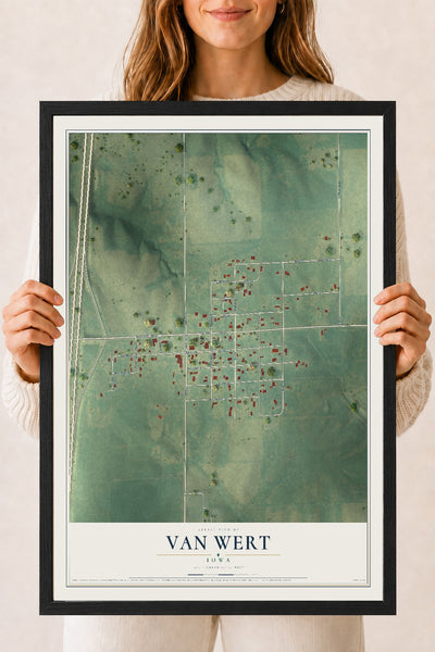 Map of Van Wert, Iowa, 18 x 24 inch print in a black wood frame