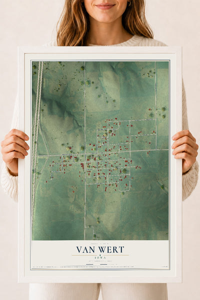 Map of Van Wert, Iowa, 18 x 24 inch print in a white wood frame