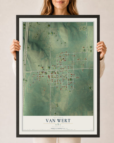 Map of Van Wert, Iowa, 24 x 36 inch print in a black wood frame