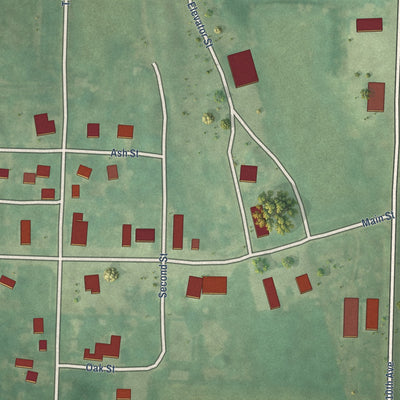 Close-up of the map of Varina, Iowa print showing street and building detail