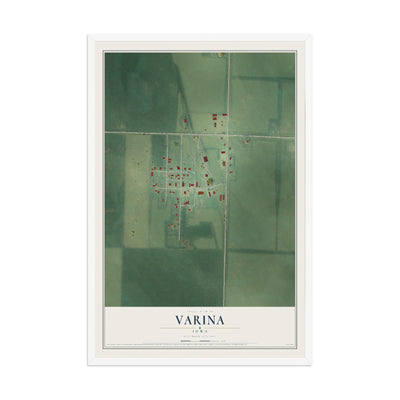 Map of Varina, Iowa, 12 x 18 inch print in a white wood frame