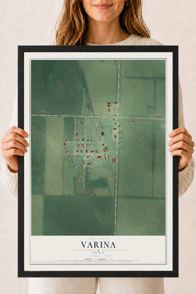 Map of Varina, Iowa, 18 x 24 inch print in a black wood frame