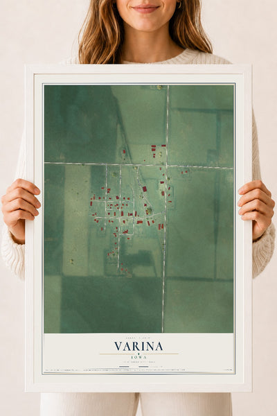 Map of Varina, Iowa, 18 x 24 inch print in a white wood frame
