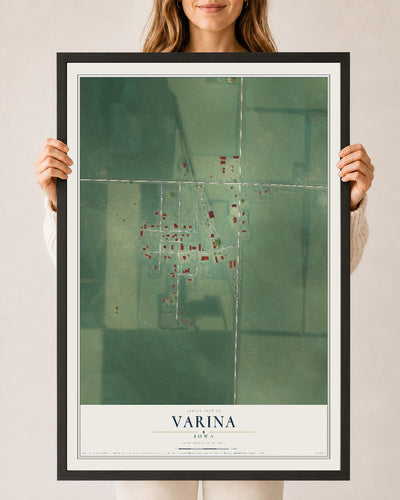 Map of Varina, Iowa, 24 x 36 inch print in a black wood frame