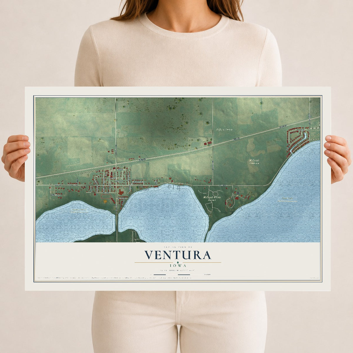 Map of Ventura, Iowa, 12 x 18 inch unframed archival matte print
