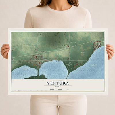 Map of Ventura, Iowa, 12 x 18 inch unframed archival matte print