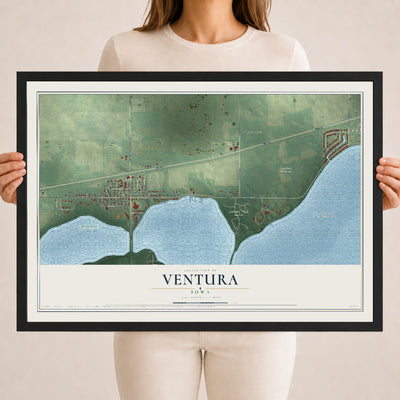 Map of Ventura, Iowa, 18 x 24 inch print in a black wood frame