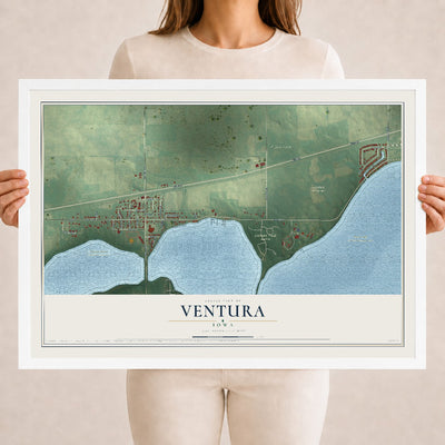 Map of Ventura, Iowa, 18 x 24 inch print in a white wood frame