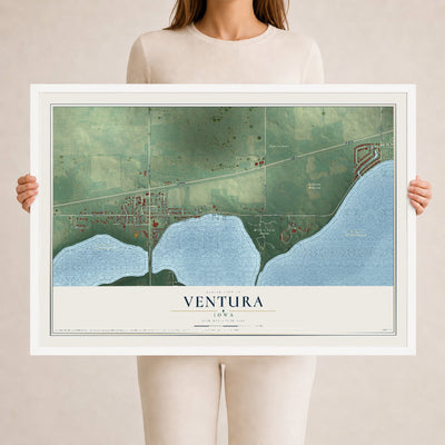 Map of Ventura, Iowa, 24 x 36 inch print in a white wood frame