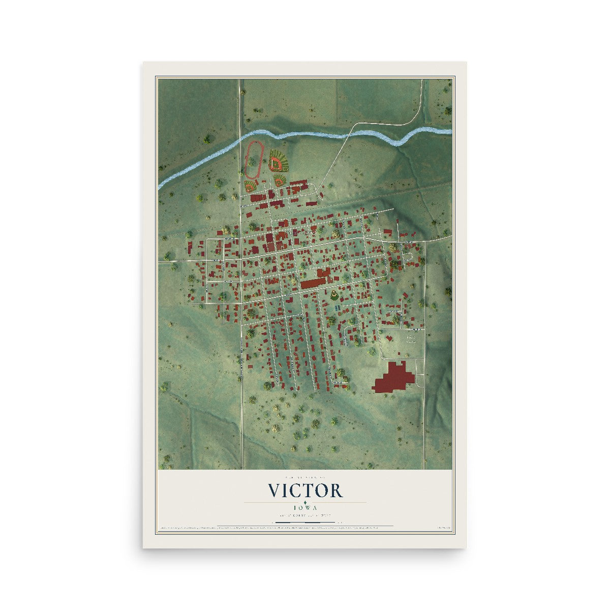 Map of Victor, Iowa, 12 x 18 inch unframed archival matte print