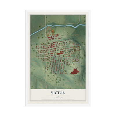 Map of Victor, Iowa, 12 x 18 inch print in a white wood frame