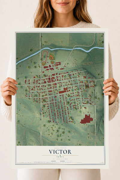 Map of Victor, Iowa, 18 x 24 inch unframed archival matte print