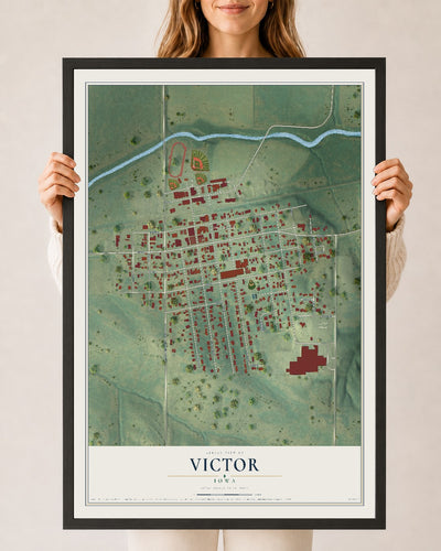 Map of Victor, Iowa, 24 x 36 inch print in a black wood frame