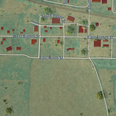 Second close-up of the map of Villisca, Iowa print showing more streets and buildings