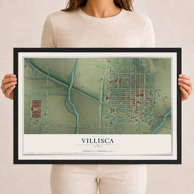Map of Villisca, Iowa, 12 x 18 inch print in a black wood frame