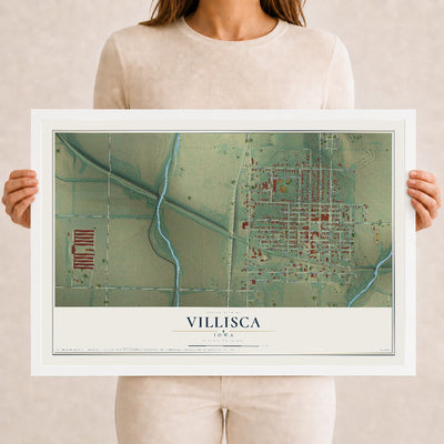 Map of Villisca, Iowa, 12 x 18 inch print in a white wood frame