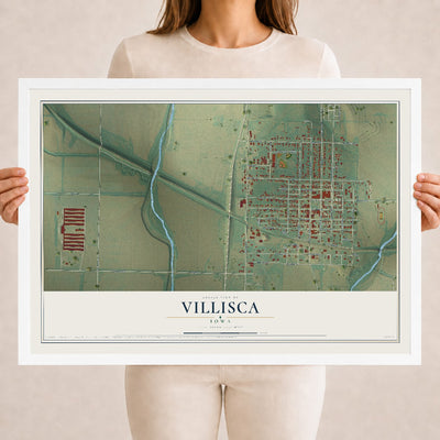 Map of Villisca, Iowa, 18 x 24 inch print in a white wood frame