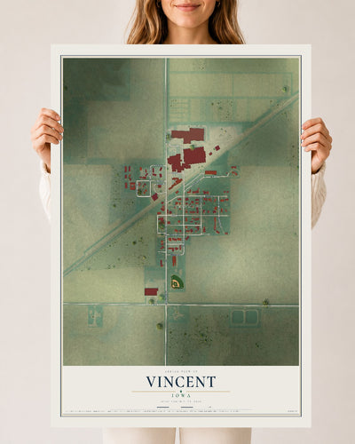 Map of Vincent, Iowa, 24 x 36 inch unframed archival matte print