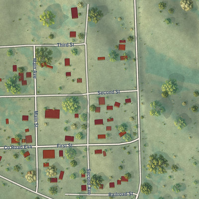 Close-up of the map of Vining, Iowa print showing street and building detail