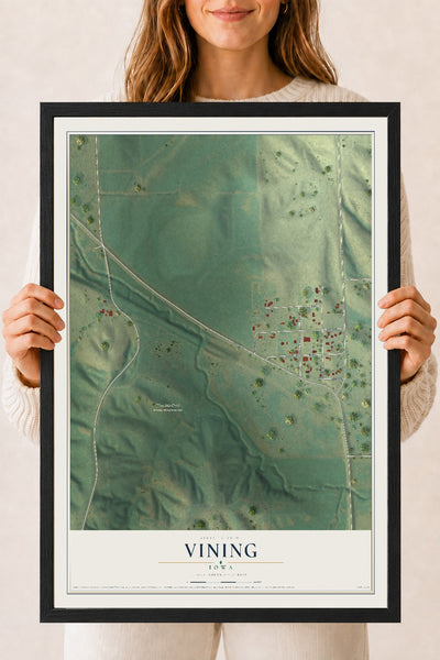 Map of Vining, Iowa, 18 x 24 inch print in a black wood frame