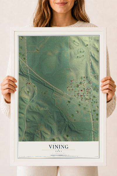 Map of Vining, Iowa, 18 x 24 inch print in a white wood frame