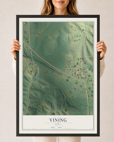 Map of Vining, Iowa, 24 x 36 inch print in a black wood frame