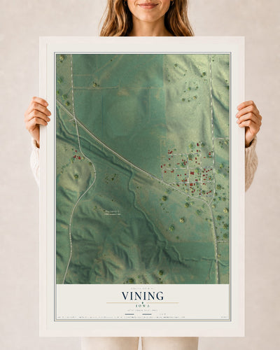 Map of Vining, Iowa, 24 x 36 inch print in a white wood frame