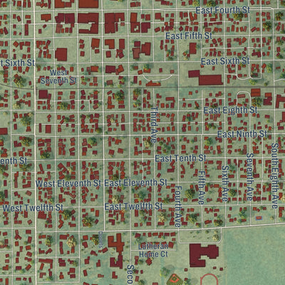 Close-up of the map of Vinton, Iowa print showing street and building detail