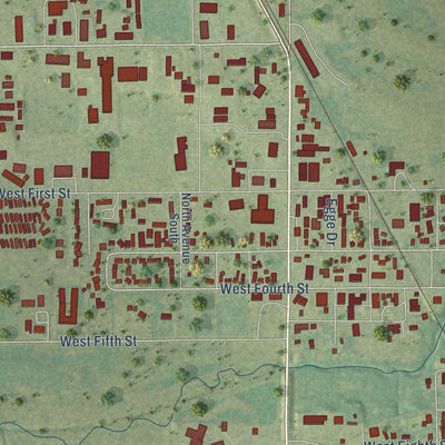 Second close-up of the map of Vinton, Iowa print showing more streets and buildings