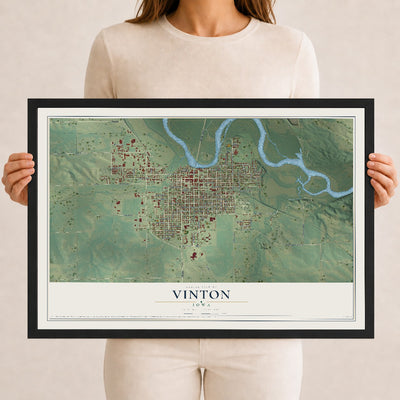Map of Vinton, Iowa, 12 x 18 inch print in a black wood frame