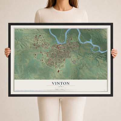 Map of Vinton, Iowa, 24 x 36 inch print in a black wood frame