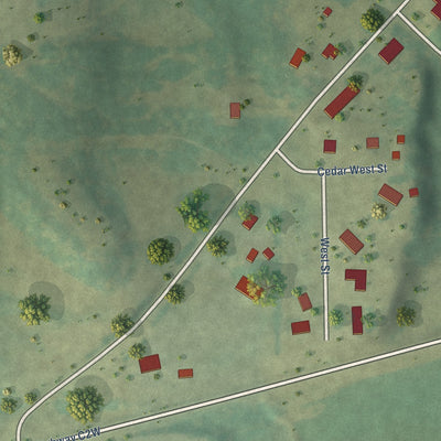 Second close-up of the map of Volga, Iowa print showing more streets and buildings